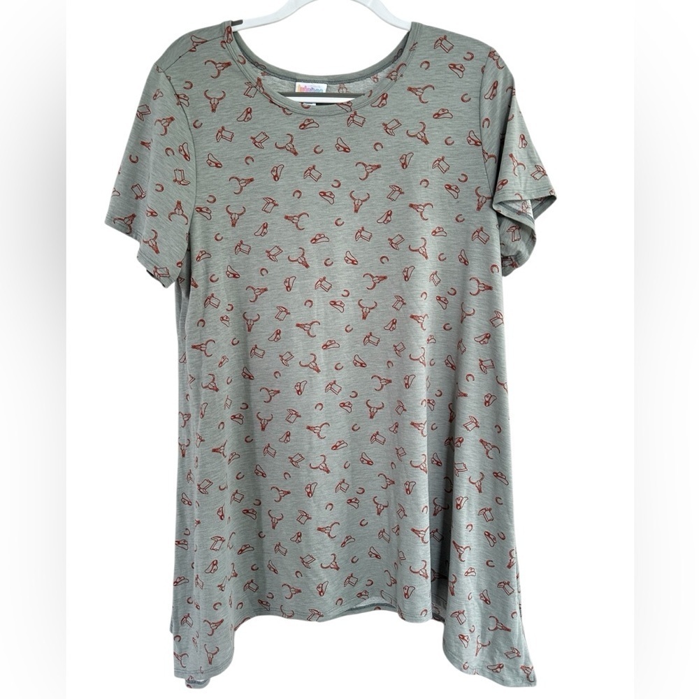 LuLaRoe Gray XL Melissa Tunic Top Western Boots Hats Horseshoes cowboy core A165